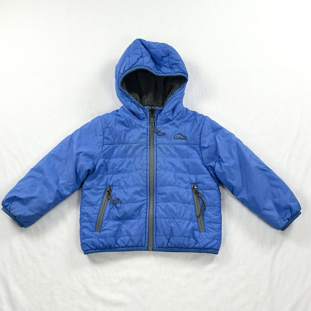 LL Bean Mountain Bound Reversible Jacket Boys 2T Blue Gray Hooded Fleece
